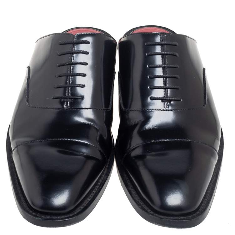 Pre Owned Balenciaga Black Leather  Lace Up Slip On Mules Sandals Size 43