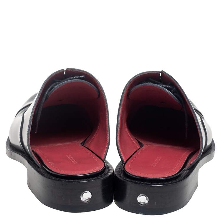 Pre Owned Balenciaga Black Leather  Lace Up Slip On Mules Sandals Size 43