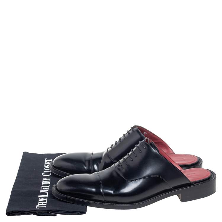 Pre Owned Balenciaga Black Leather  Lace Up Slip On Mules Sandals Size 43
