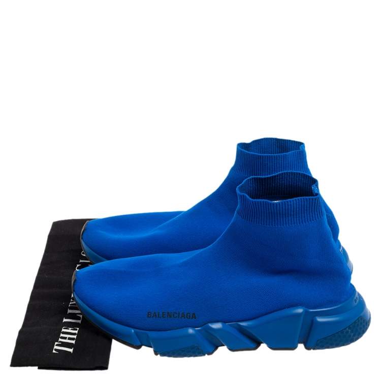 Pre Owned Balenciaga Blue Knit Fabric Speed Sneakers Size 43