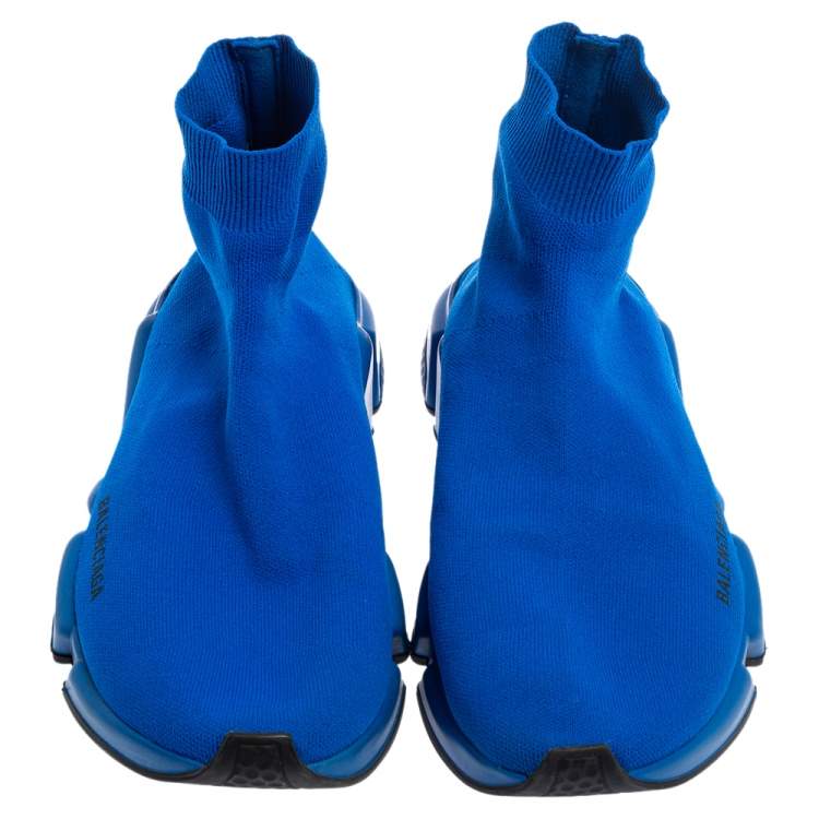 Pre Owned Balenciaga Blue Knit Fabric Speed Sneakers Size 43