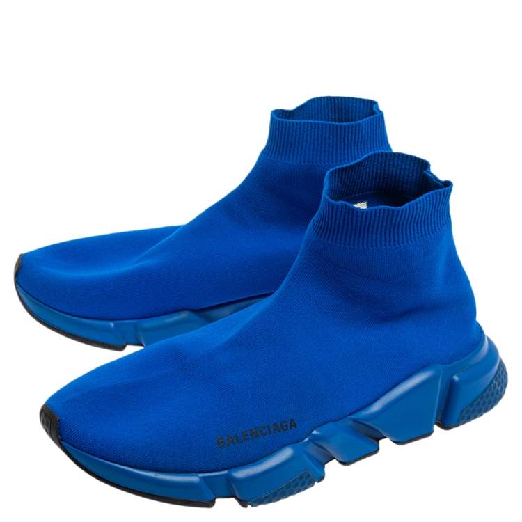 Pre Owned Balenciaga Blue Knit Fabric Speed Sneakers Size 43