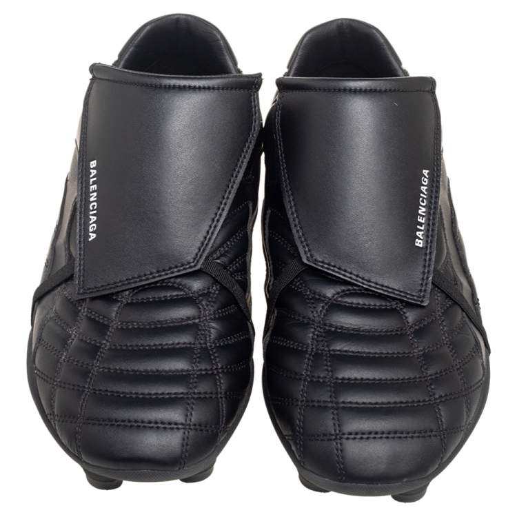 Pre Owned Balenciaga Black Leather Logo Print Soccer Sneakers Size 43