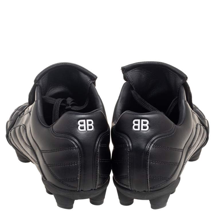 Pre Owned Balenciaga Black Leather Logo Print Soccer Sneakers Size 43