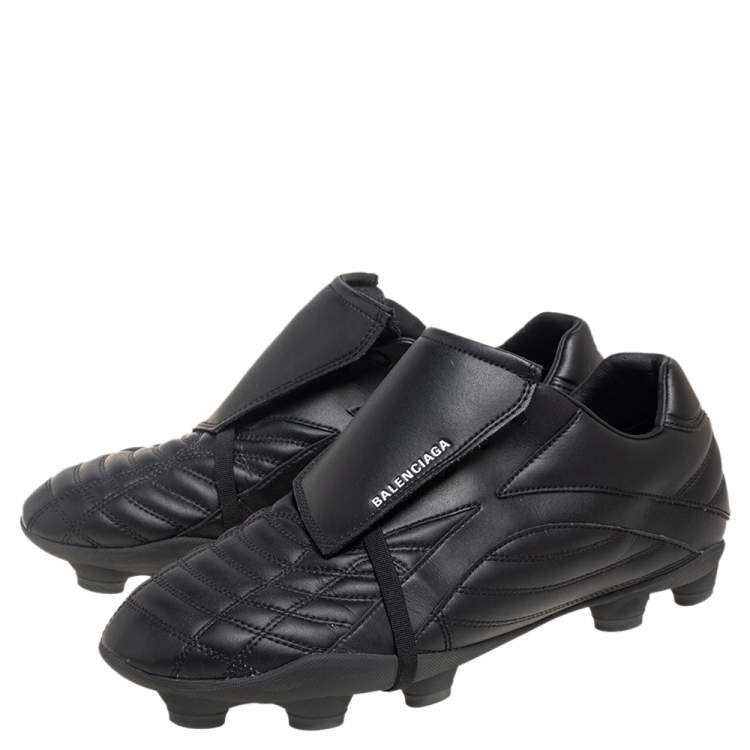 Pre Owned Balenciaga Black Leather Logo Print Soccer Sneakers Size 43