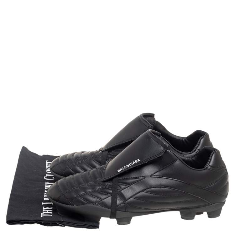 Pre Owned Balenciaga Black Leather Logo Print Soccer Sneakers Size 43