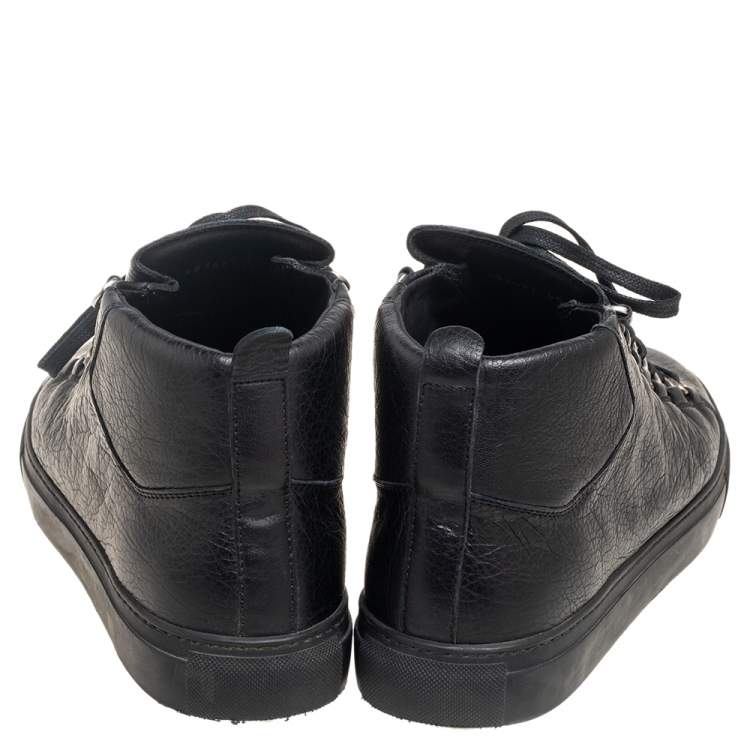 Pre Owned Balenciaga Black Leather Arena High Top Sneakers Size 45