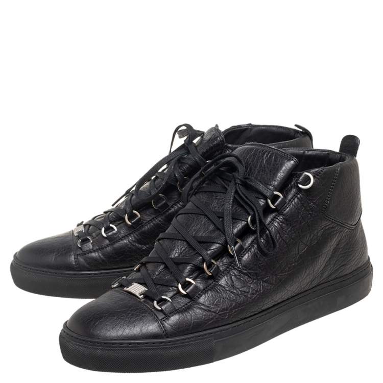 Pre Owned Balenciaga Black Leather Arena High Top Sneakers Size 45
