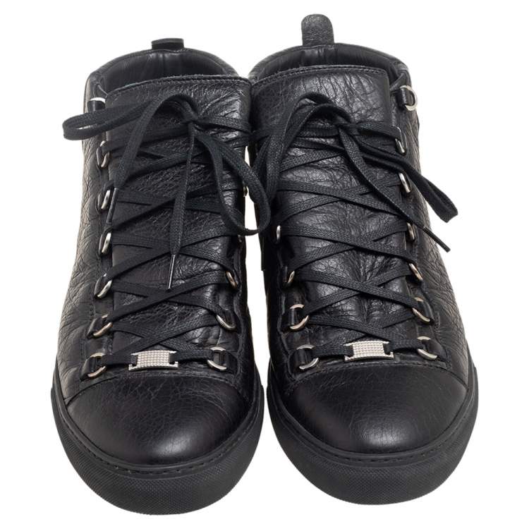 Pre Owned Balenciaga Black Leather Arena High Top Sneakers Size 45