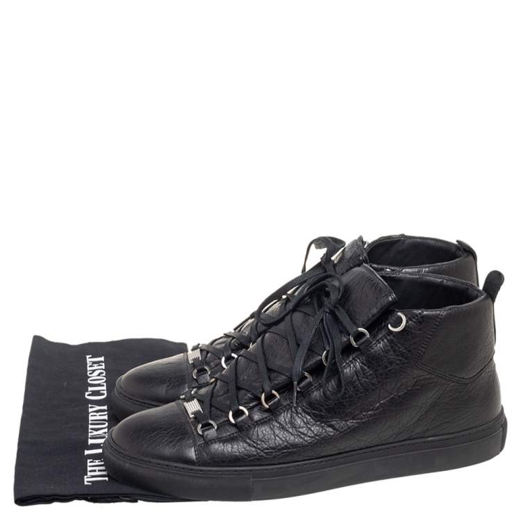 Pre Owned Balenciaga Black Leather Arena High Top Sneakers Size 45