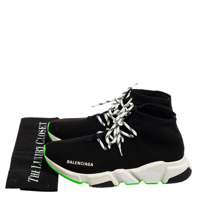Pre Owned Balenciaga Black Knit Fabric Speed Trainer Lace Up Sneakers Size 41