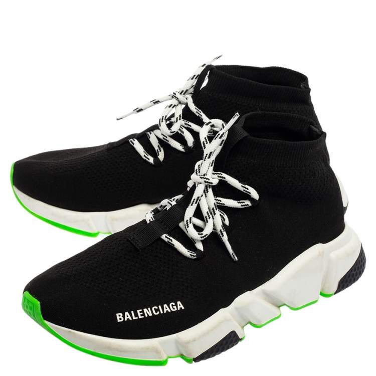 Pre Owned Balenciaga Black Knit Fabric Speed Trainer Lace Up Sneakers Size 41