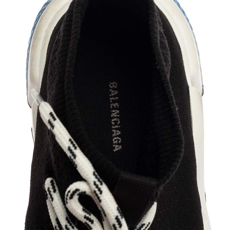 Pre Owned Balenciaga Black Knit Fabric Speed Lace Up Sneakers Size 41