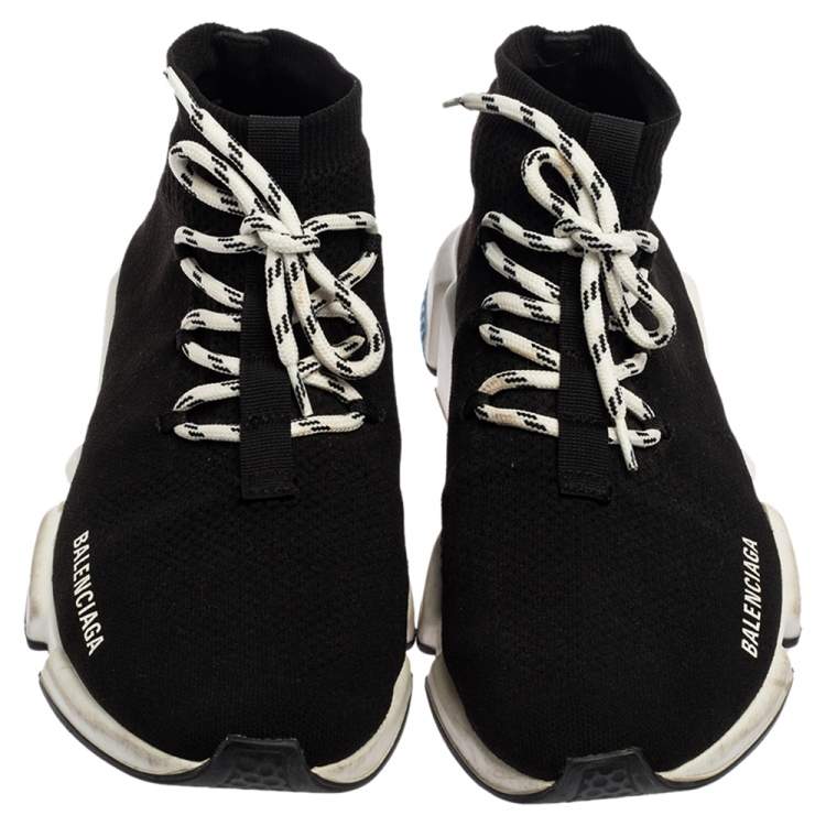 Pre Owned Balenciaga Black Knit Fabric Speed Lace Up Sneakers Size 41