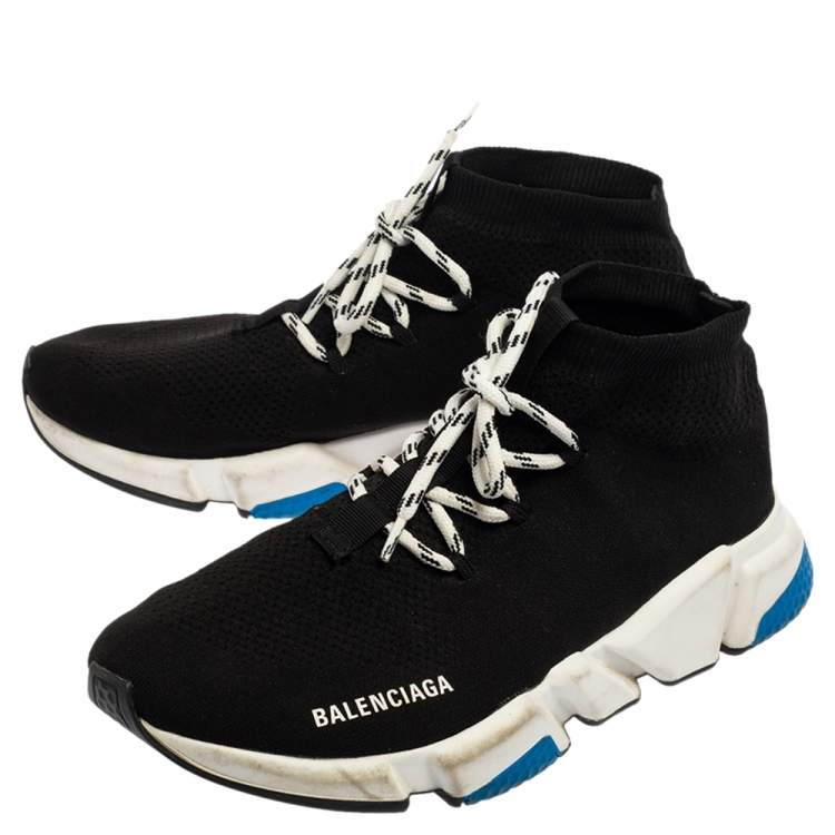 Pre Owned Balenciaga Black Knit Fabric Speed Lace Up Sneakers Size 41