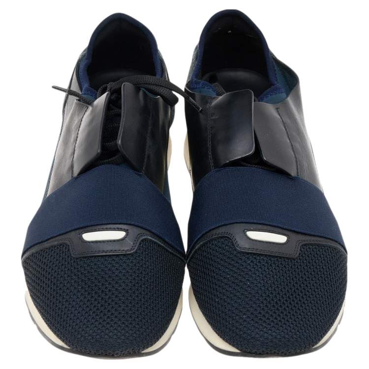 مملوكة مسبقًا Balenciaga Navy Blue/Black Leather and Mesh Race Runner Sneakers Size 43