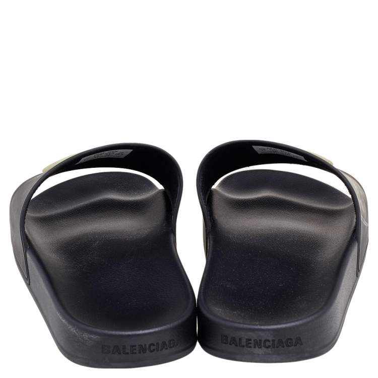 Pre Owned Balenciaga Black Rubber BB Logo Slide Sandals Size 45