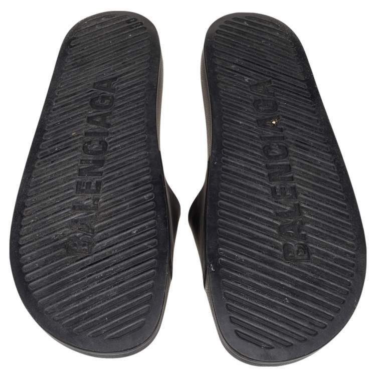 Pre Owned Balenciaga Black Rubber BB Logo Slide Sandals Size 45