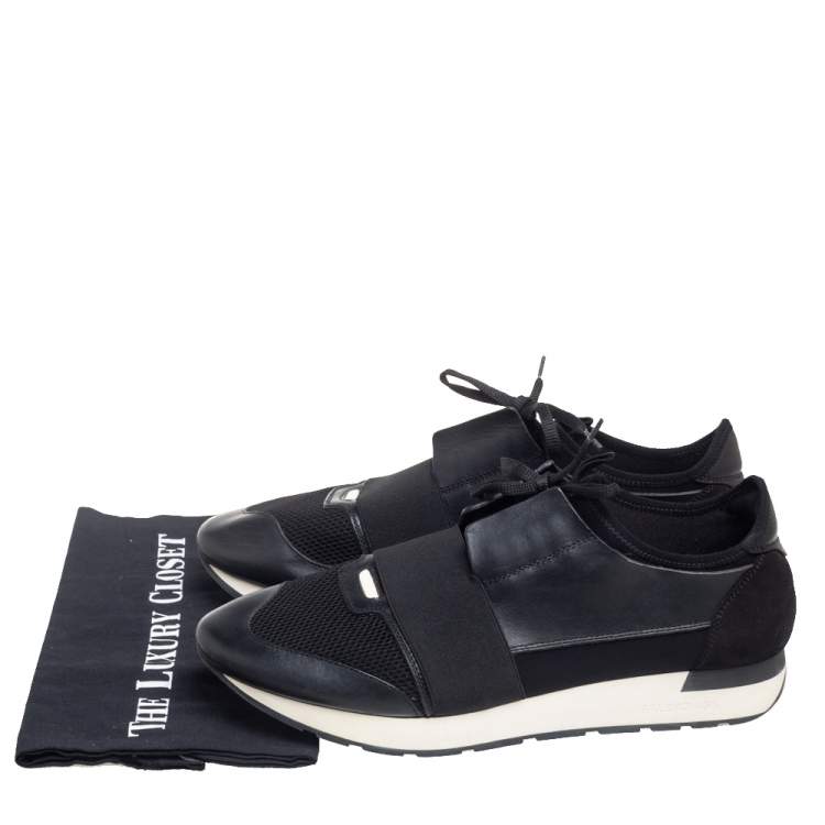 Pre Owned Balenciaga Black Mesh, Suede, & Leather Race Runner Low Top Sneakers Size 44
