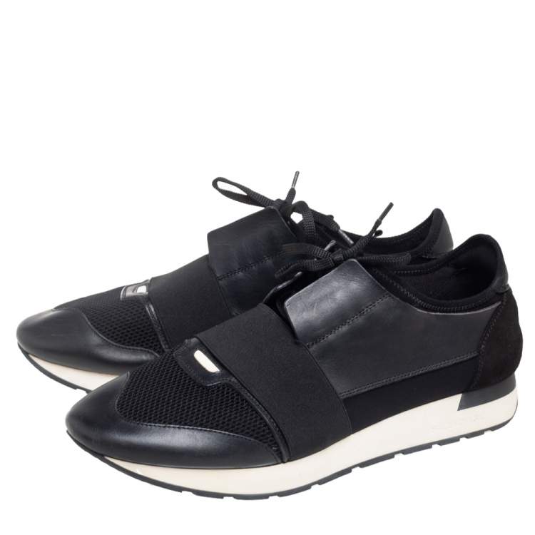 Pre Owned Balenciaga Black Mesh, Suede, & Leather Race Runner Low Top Sneakers Size 44