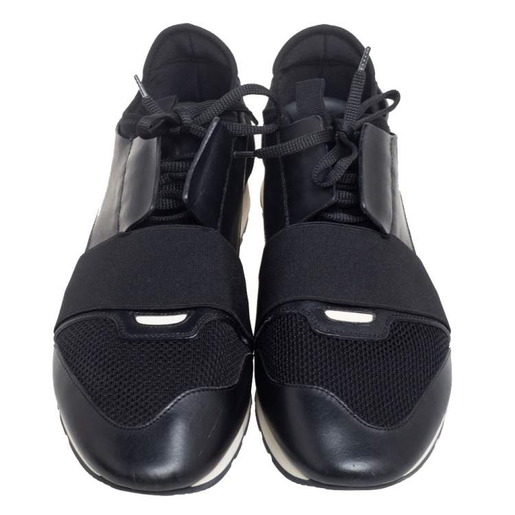 Pre Owned Balenciaga Black Mesh, Suede, & Leather Race Runner Low Top Sneakers Size 44