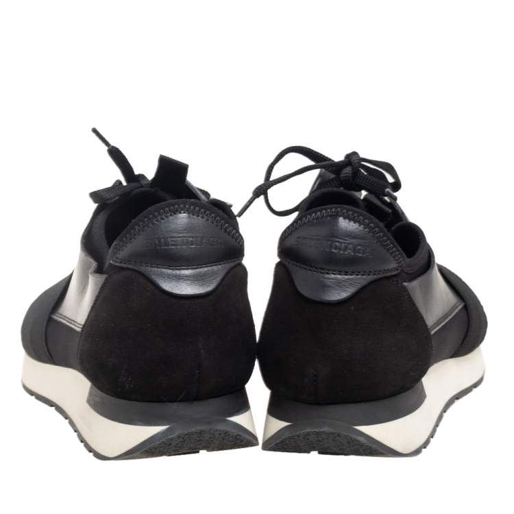 Pre Owned Balenciaga Black Mesh, Suede, & Leather Race Runner Low Top Sneakers Size 44