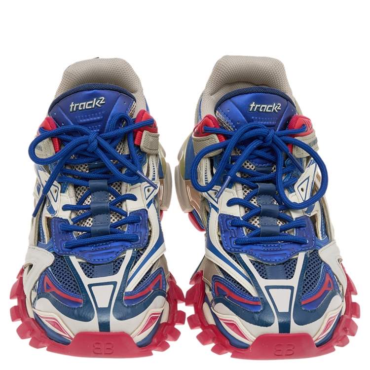Pre Owned Balenciaga Multicolor Synthetic Leather And Mesh Track 2 Sneakers Size 42