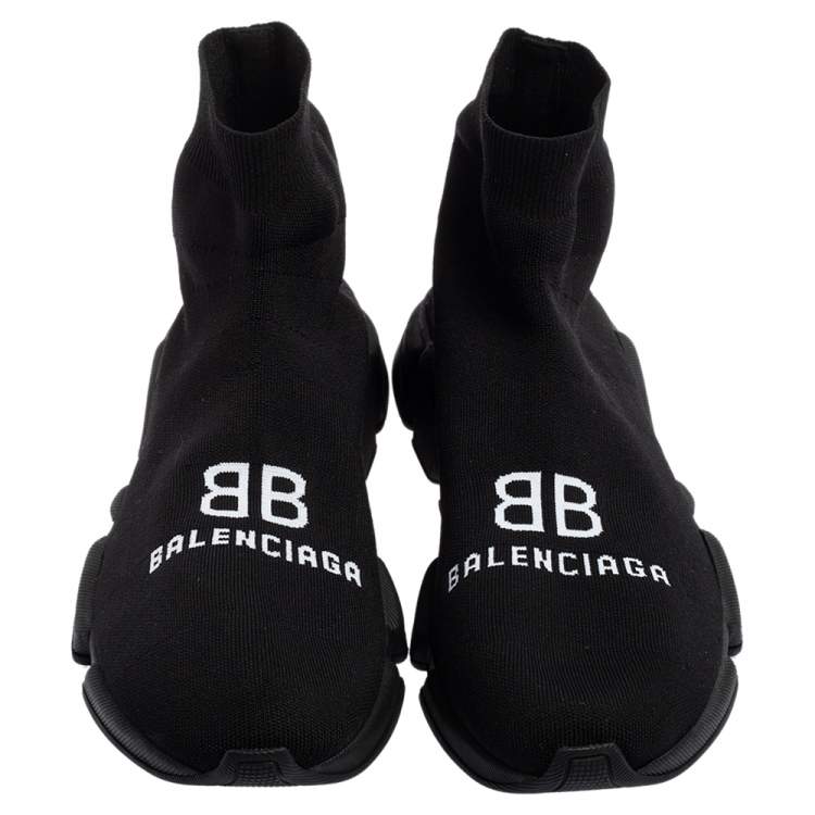 Pre Owned Balenciaga Black Knit Fabric Speed Recycle Sneakers Size 45