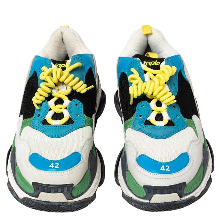 Pre Owned Balenciaga Multicolor Leather And Mesh Triple S Trainer Sneakers Size 42