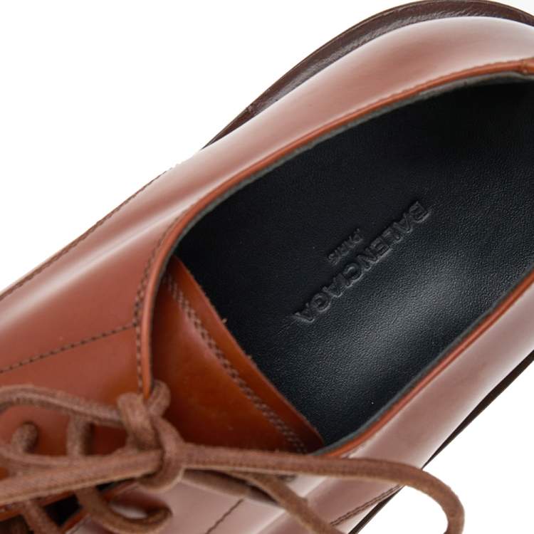 Pre Owned Balenciaga Brown Leather Lace Up Derby Size 40