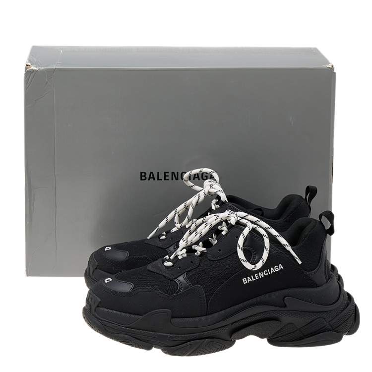 Pre Owned Balenciaga Black Leather And Mesh Triple S Sneakers Size 42