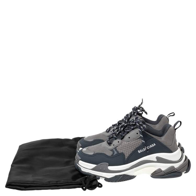 Pre Owned Balenciaga Grey Mesh and Leather Triple S Sneakers Size 41