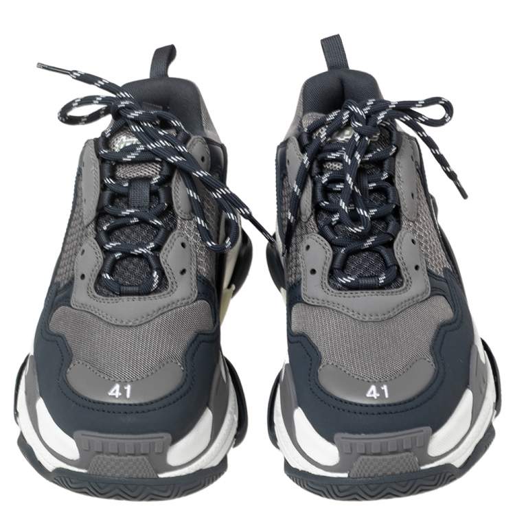 Pre Owned Balenciaga Grey Mesh and Leather Triple S Sneakers Size 41