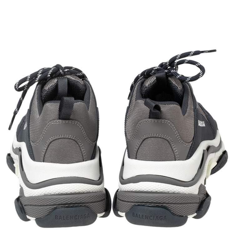 Pre Owned Balenciaga Grey Mesh and Leather Triple S Sneakers Size 41