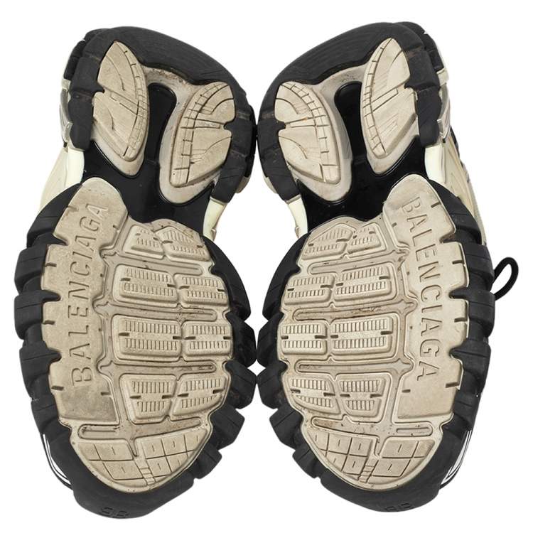 Pre Owned Balenciaga Beige/Black Leather and Mesh Track 2 Open Sneakers Size 41