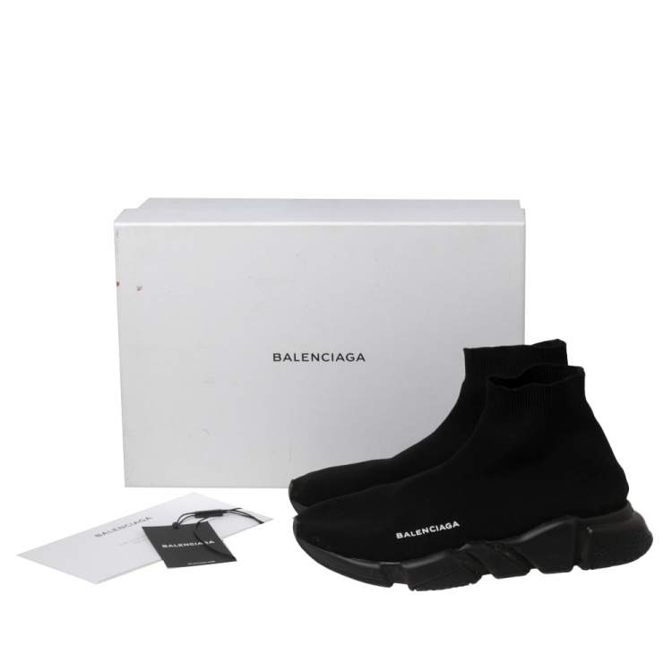 Pre Owned Balenciaga Black Fabric Speed Trainers High Top Sneakers Size 41