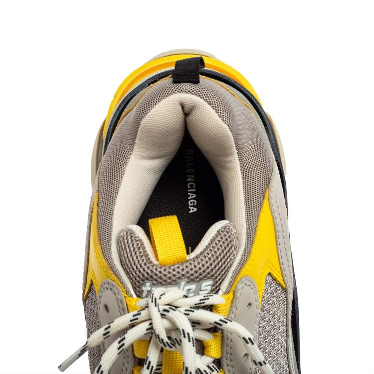 Pre Owned Balenciaga Grey/Yellow Leather, Mesh and Nubuck Triple S Trainer Sneakers Size 43