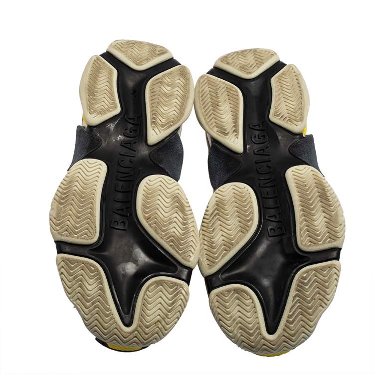 Pre Owned Balenciaga Grey/Yellow Leather, Mesh and Nubuck Triple S Trainer Sneakers Size 43