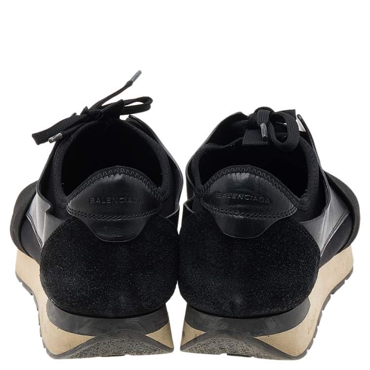 Pre Owned Balenciaga Black Leather and Mesh Race Runner Sneakers Size 42