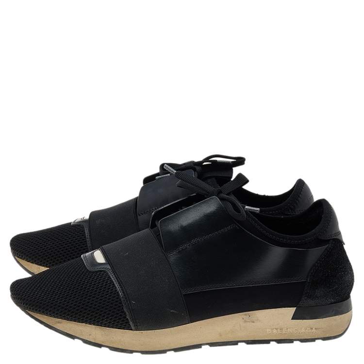 Pre Owned Balenciaga Black Leather and Mesh Race Runner Sneakers Size 42