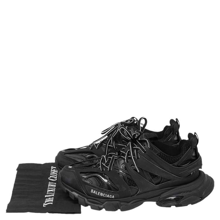 Pre Owned Balenciaga Black Leather and Mesh Track 2 Open Sneakers Size 41