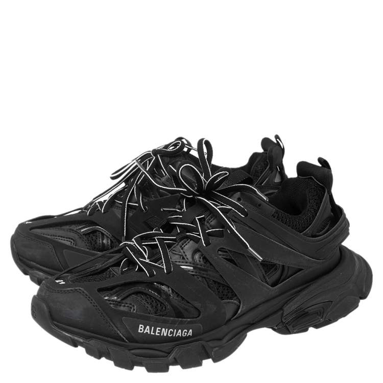 Pre Owned Balenciaga Black Leather and Mesh Track 2 Open Sneakers Size 41