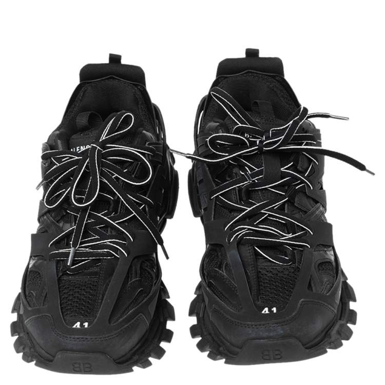 Pre Owned Balenciaga Black Leather and Mesh Track 2 Open Sneakers Size 41