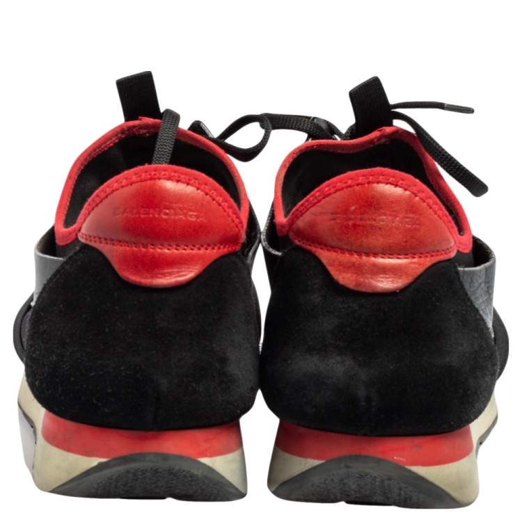 مملوكة مسبقًا Balenciaga Black Mesh And Leather Race Runner Low Top Sneakers Size 45
