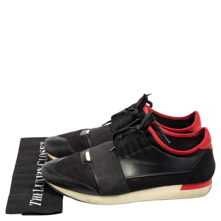 مملوكة مسبقًا Balenciaga Black Mesh And Leather Race Runner Low Top Sneakers Size 45