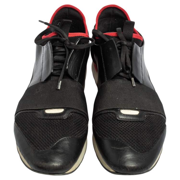 مملوكة مسبقًا Balenciaga Black Mesh And Leather Race Runner Low Top Sneakers Size 45