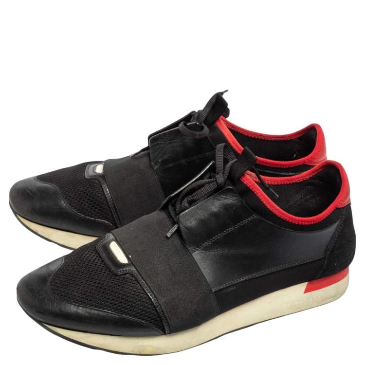 مملوكة مسبقًا Balenciaga Black Mesh And Leather Race Runner Low Top Sneakers Size 45