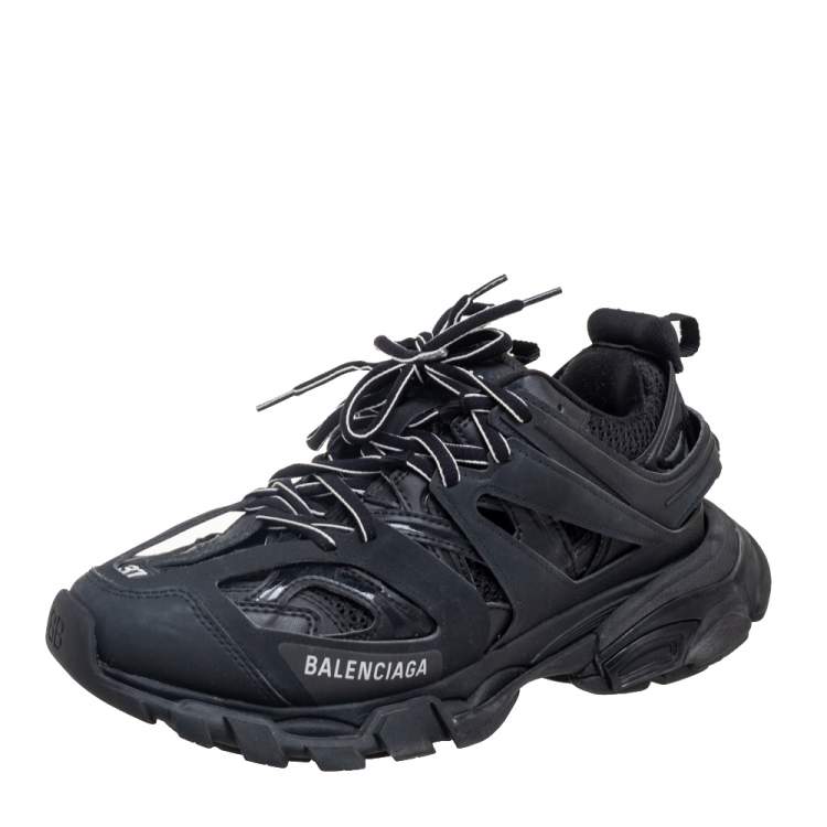 Pre Owned Balenciaga Black Leather And Mesh Track 2 Open Sneakers Size 37