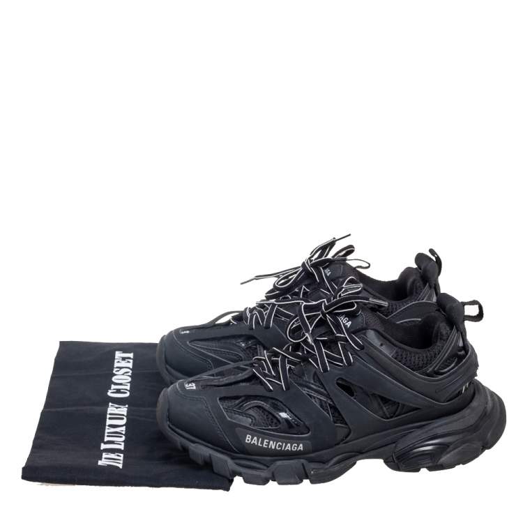 Pre Owned Balenciaga Black Leather And Mesh Track 2 Open Sneakers Size 37