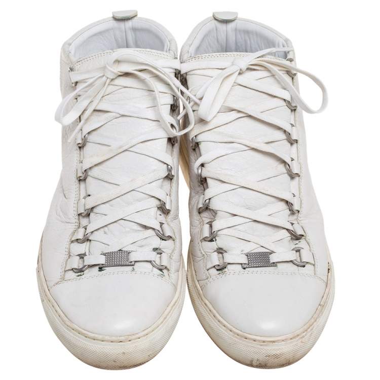 Pre Owned Balenciaga White Leather Arena Sneakers Size 42